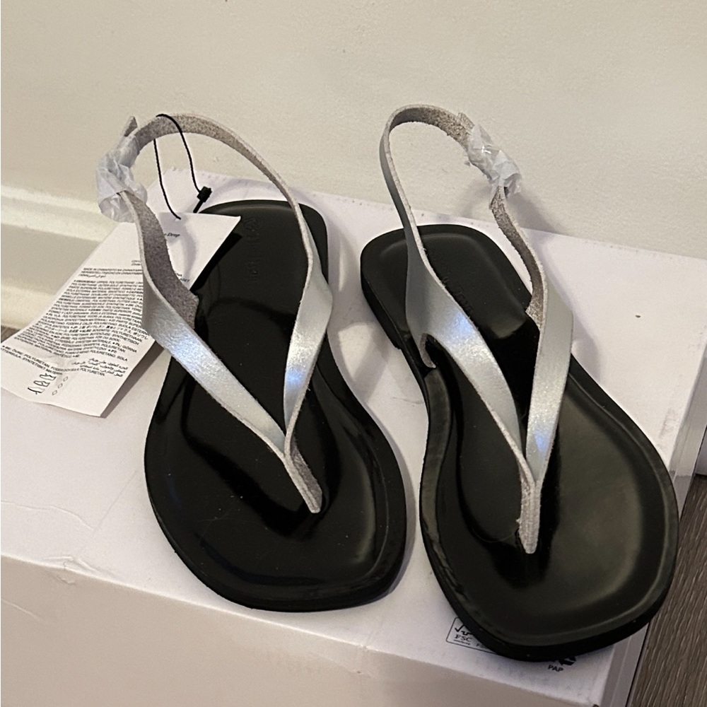Women's Silver and Black Sandals